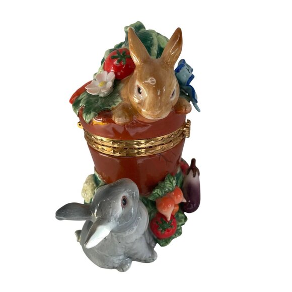 Decorative Ceramic Easter Rabbit Trinket Box 8" x 6" Vegetables Happy Easter Rib - Picture 5 of 13